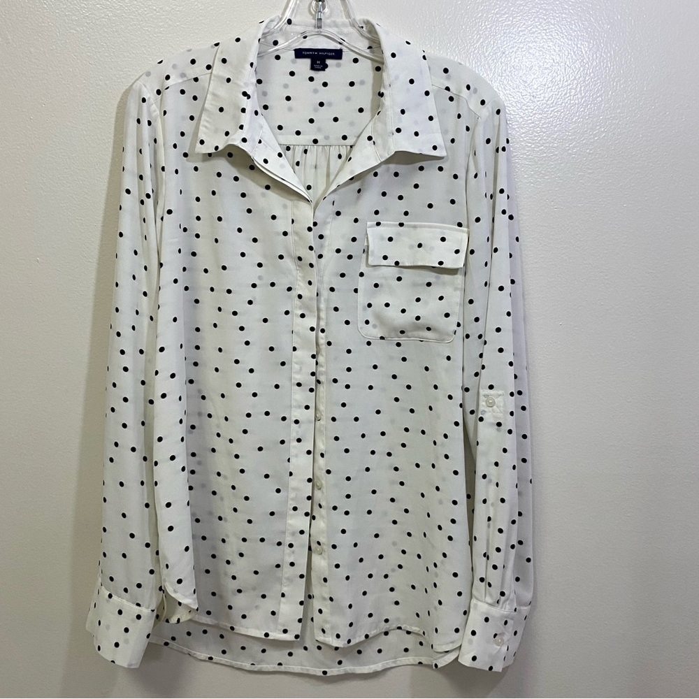 Tommy Hilfiger Women’s Sleeve Shirt Blouse Polka Dot Size M